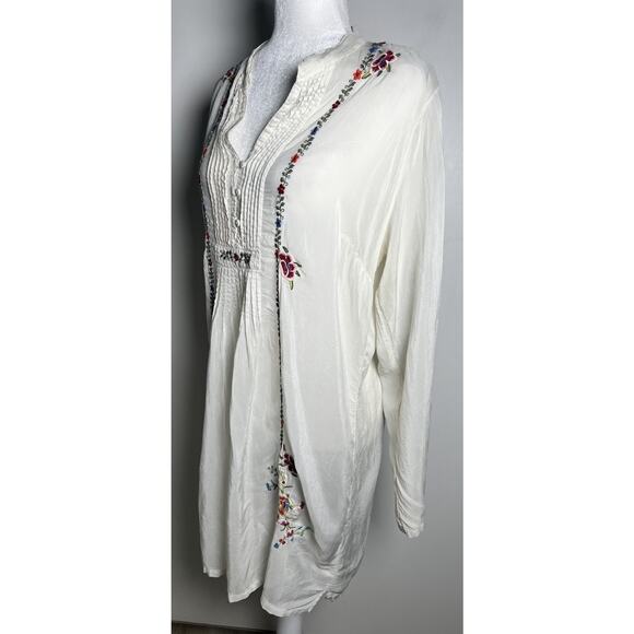 Johnny Was Medium Embroidered Ivory Pintuck Sheer Boho Festival Tunic Dress - Picture 5 of 12